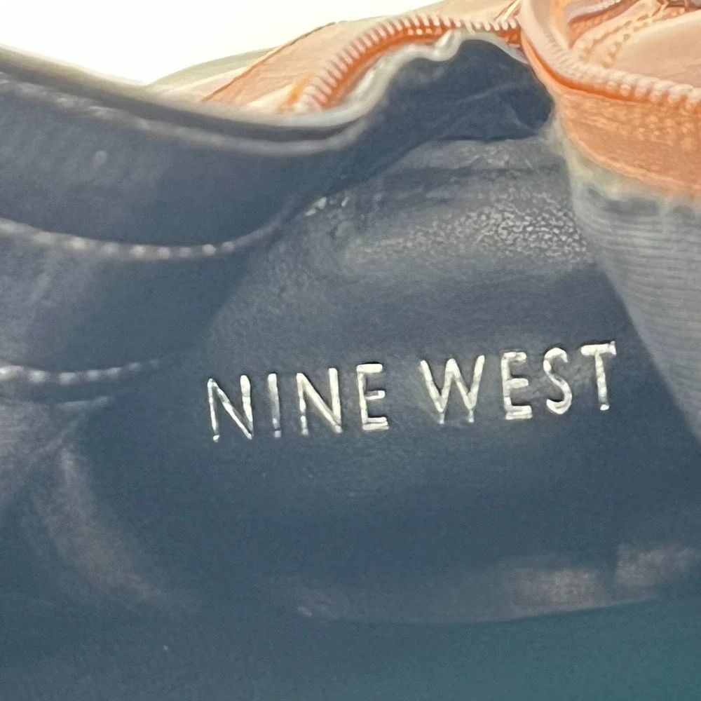 Nine West‎ Riding Boot Women 6.5 M Brown and Black Tall Strap Zip Buckle Leorawm